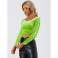 thumbnail image 2 of Disfraz de navidad Top corto de terciopelo con hombros descubiertos y manga larga para mujer Verde Claro XS, 2 of 6