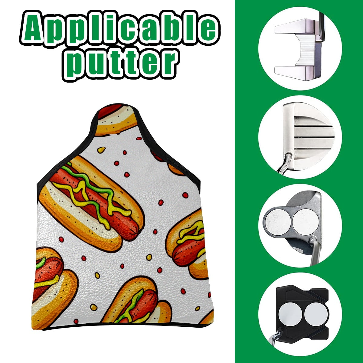 Golf Mallet Putter Cover Premium Leather Waterproof Golf Putter Head Cover with Magnetic Closure Hot Dog Pattern