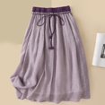 thumbnail image 2 of Mrat Mini Skirts Women's Summer Solid Elastic Waist Cotton Linen Ankle Skirt Front Drawstring Layered Flowy Skirts S-35 Purple L, 2 of 5