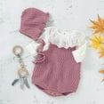 thumbnail image 2 of Musuos 2 Pcs Baby's Sleeveless Knitted Vest Romper, Solid Color Lace-up Hat, 2 of 5