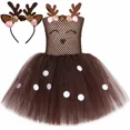 thumbnail image 2 of Disfraz de reno marrón para niñas, vestido de tutú navideño con flores y astas, vestido de princesa de tul, ropa de fiesta navideña para niñas pequeñas, 2 of 5