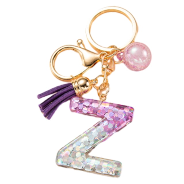 LYMAYTER Cute Pink Tassel Mug Accessory Initial Letter Charm Keychain - with Tassel, Heart - shaped Sequins