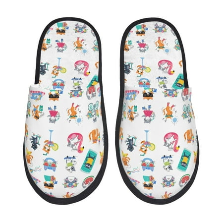 Balery Hello Summer Cat Slient Indoor Furry Fleece Comfort House Shoes Soft Non-Slip Home Shoes Cotton slippers House Slippers-- Medium