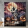 thumbnail image 2 of Spooky Halloween Night Witch Chinese Crested Glowing Pumpkins Shower Curtain Dog Lover Waterproof Bathroom Bathtub Curtain - 12015, 2 of 5