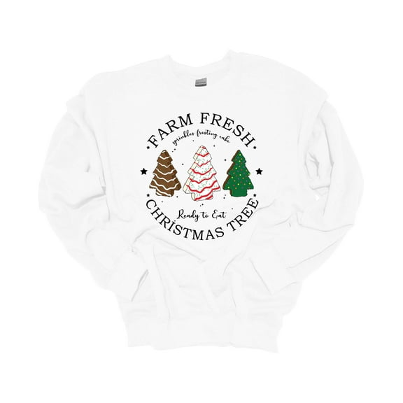 Womens Christmas Sweatshirt Farm Fresh Christmas Tree Cakes Ready to Eat Festive Holiday Crewneck Sweatshirt-White-small