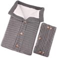 thumbnail image 1 of Babyschlafsack Befitery Gestrickt Baby Einschlagdecke Wickeln Kinderwagen Schlafsack Handschuhen Set aus Lammwolle mit Knöpfen für 0-12 Monat Baby(Grau), 1 of 6