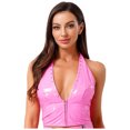 thumbnail image 1 of TSSOE Womens Glossy Leather Crop Tops Deep V Neck Punk Rivets Front Zip Tank Top Bodycon Vest Pink XL, 1 of 7