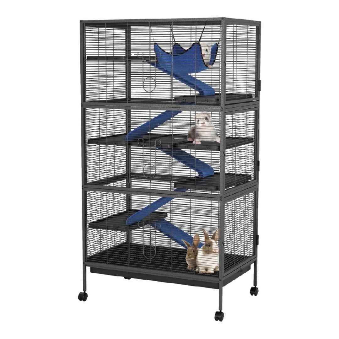 50" H Ferret Cage, Hammered Metal Sugar Glider Cage with Hammock, Flannel Ramps, Small Animal Cage, Multi-Level Critter Nation Habitat for Ferrets, Chinchillas, Rats, Small Pets