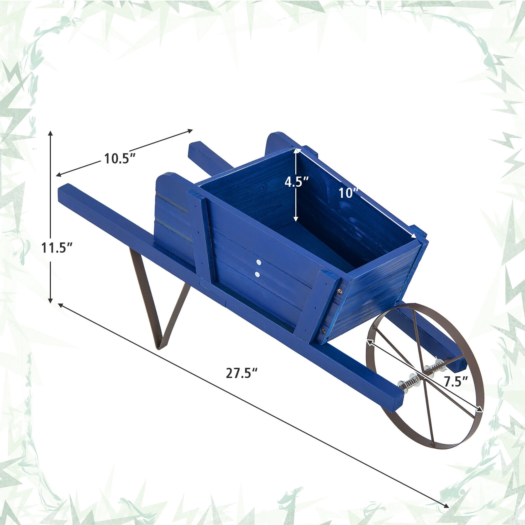 Gymax Wooden Wagon Planter Decorative Indoor/Outdoor Rustic Flower Cart w/Wheel Blue