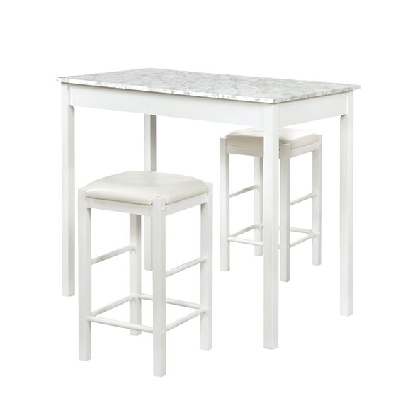 Linon Lancer 3-Piece Casual Dining Tavern Set, 25" Seat Height, White Finish with White Fabric