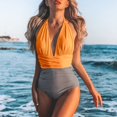 thumbnail image 3 of Elainilye Fashion One Piece Swimsuit Women Bikini Swim Pants Shorts Bottom Swimsuit Swimwear Bathing,Orange, 3 of 7