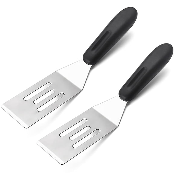 2 Pcs Slotted Mini Metal Spatula Turner for Cast Iron Skillet - Stainless Steel Kitchen Flipping Utensil for Steaks, Eggs, Pancakes, Brownies, Cookies & More
