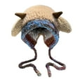 thumbnail image 3 of Winter Plush Lamb Ear Knit Hat, Fleece Lined Ear Flap Beanie, Convertible Handbag Multi-Functional Hat, Foldable Packable Winter Cap, Warm Animal Ear Design, Unisex Cold Weather Hat - Khaki, 3 of 10