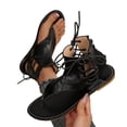 thumbnail image 4 of Samdudou Womens Flat Sandals Open Toe Thong Style Strappy Lace Up Front High Ankle Gladiator Silhouette Smooth Faux Leather Casual Beach Resort Vacation Shoes, 4 of 9