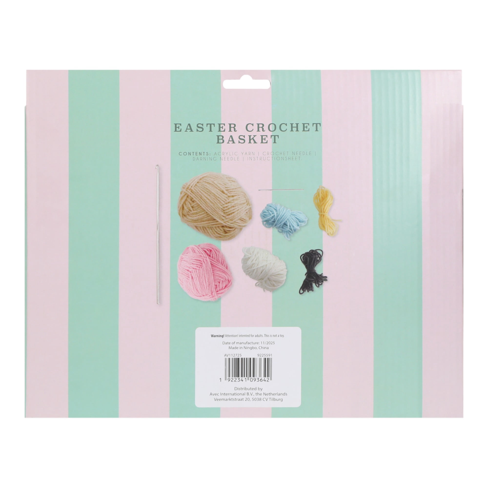 Crochet Easter Basket, Complete DIY Craft Kit, Includes Needle & Yarn