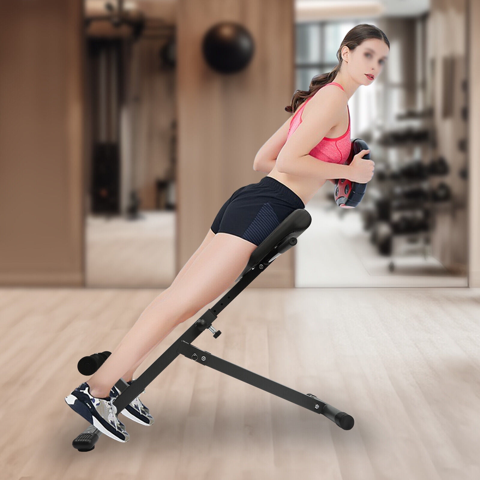 Black Adjustable Roman Chair Workouts Sit up Gym Bench Extension Machine for Home 5-Level 330 lbs