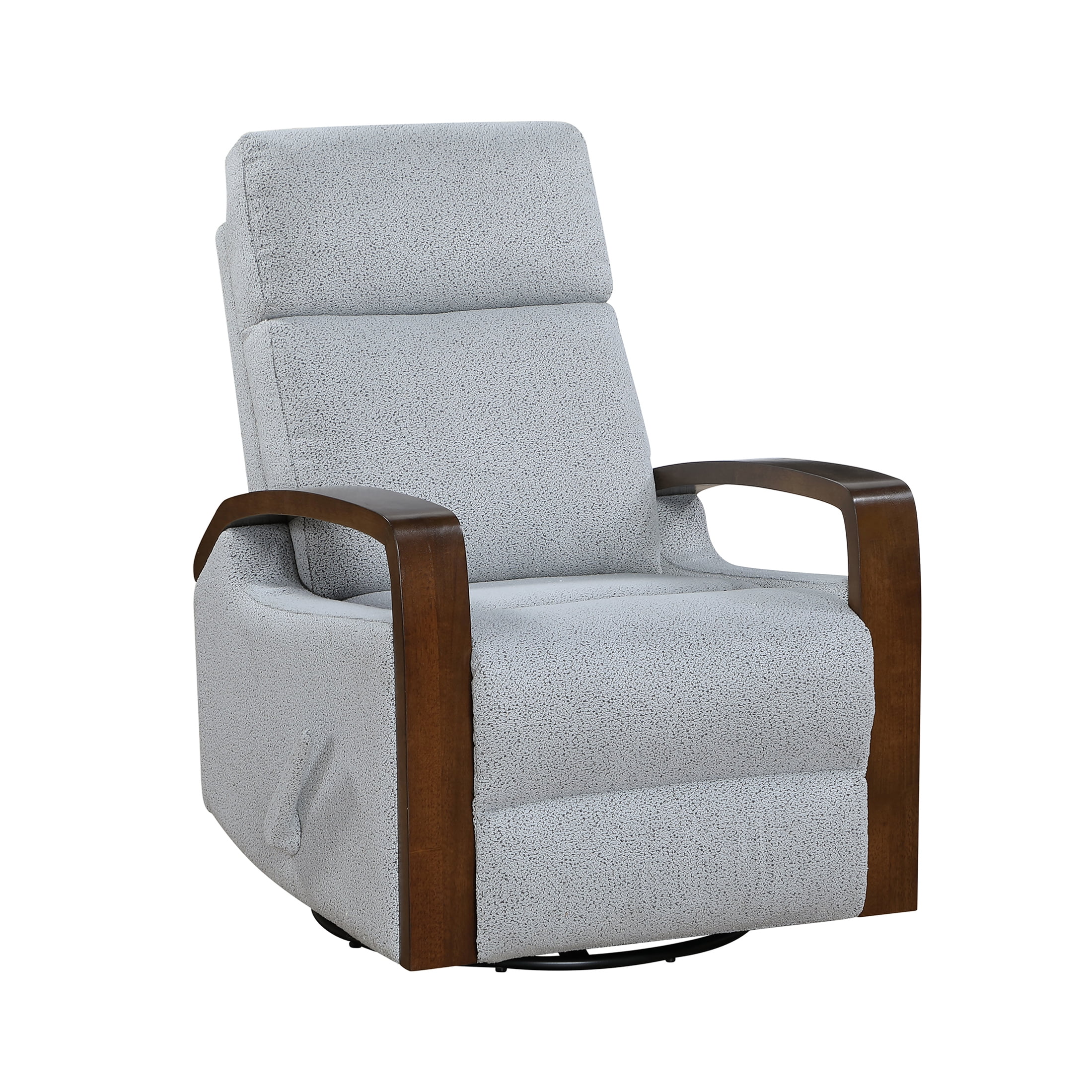 OakvillePark Vexa Boucle Swivel Glider Reclining Chair with Wooden Arms, Gray