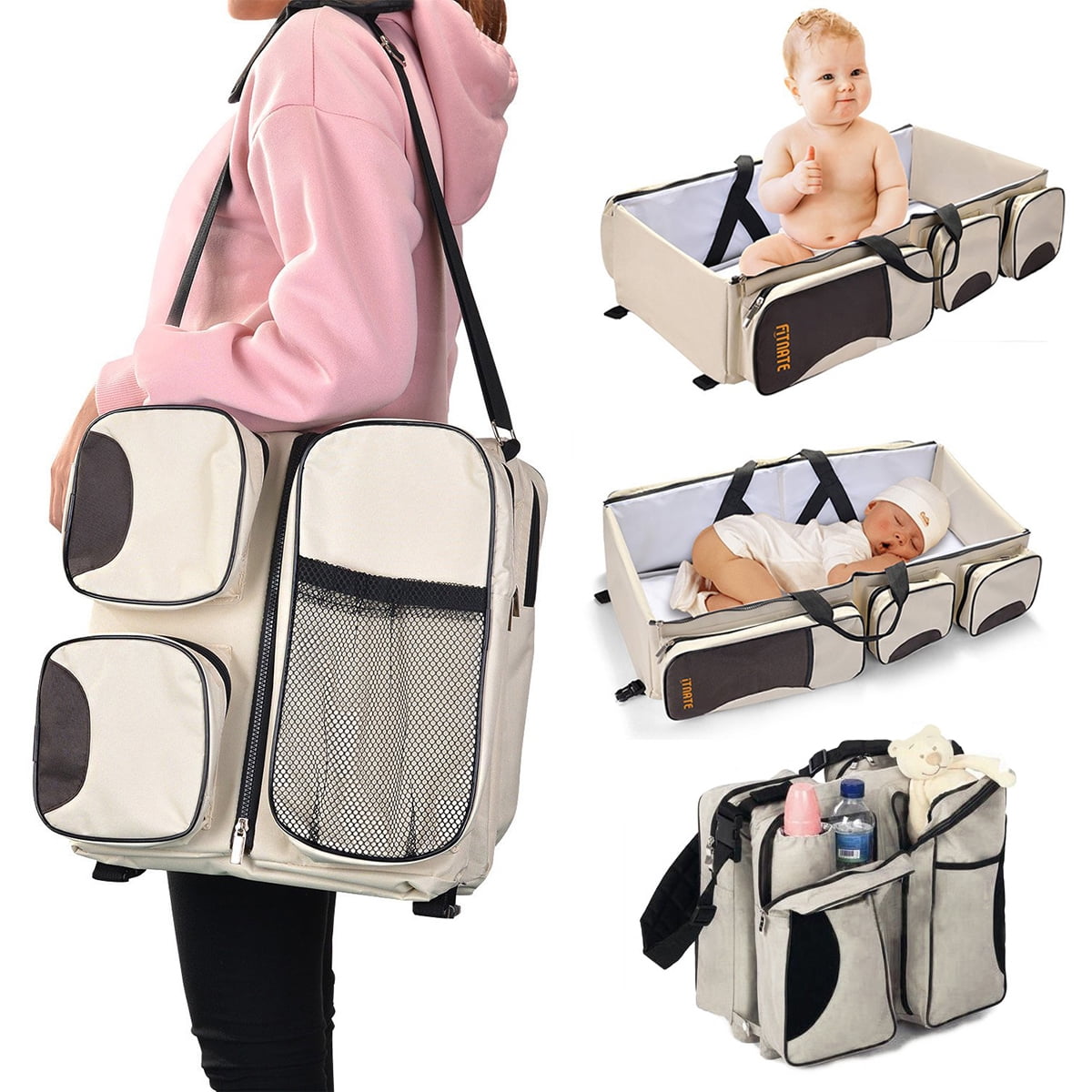 Baby Nest with Mattress Travel Crib Infant Sleeper Portable Bassinets for Baby and Toddler Portable Diaper Changing Station Mummy Bag Backpack 3 in 1 Travel Bassinet Foldable Baby Bed 