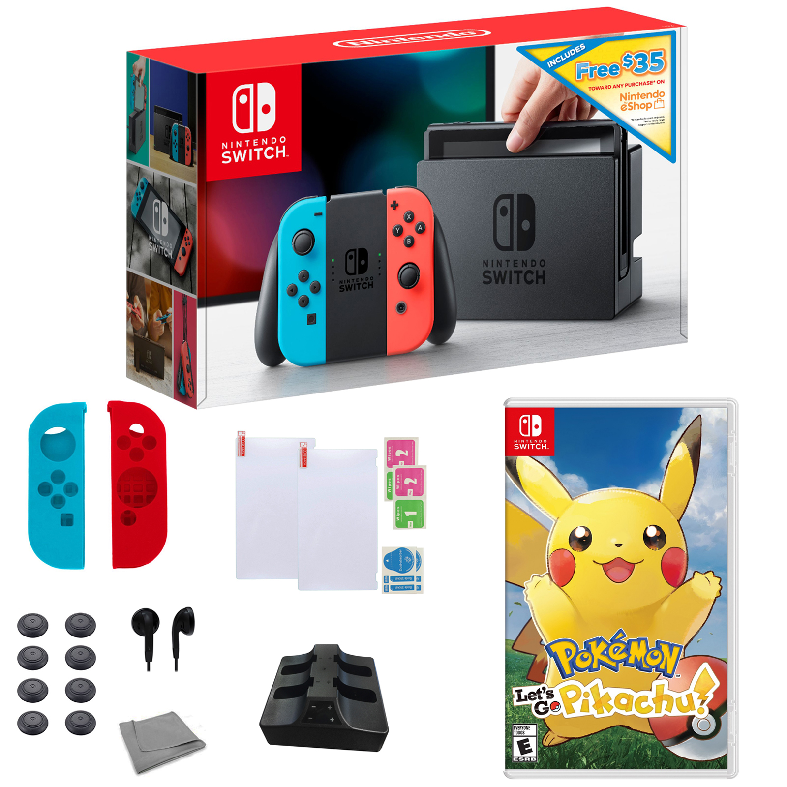 Nintendo Switch 32gb With Nintendo Eshop Credit Download 18 In 1 Accessory Kit And Pokemon Lets Go Pikachu Game Walmartcom