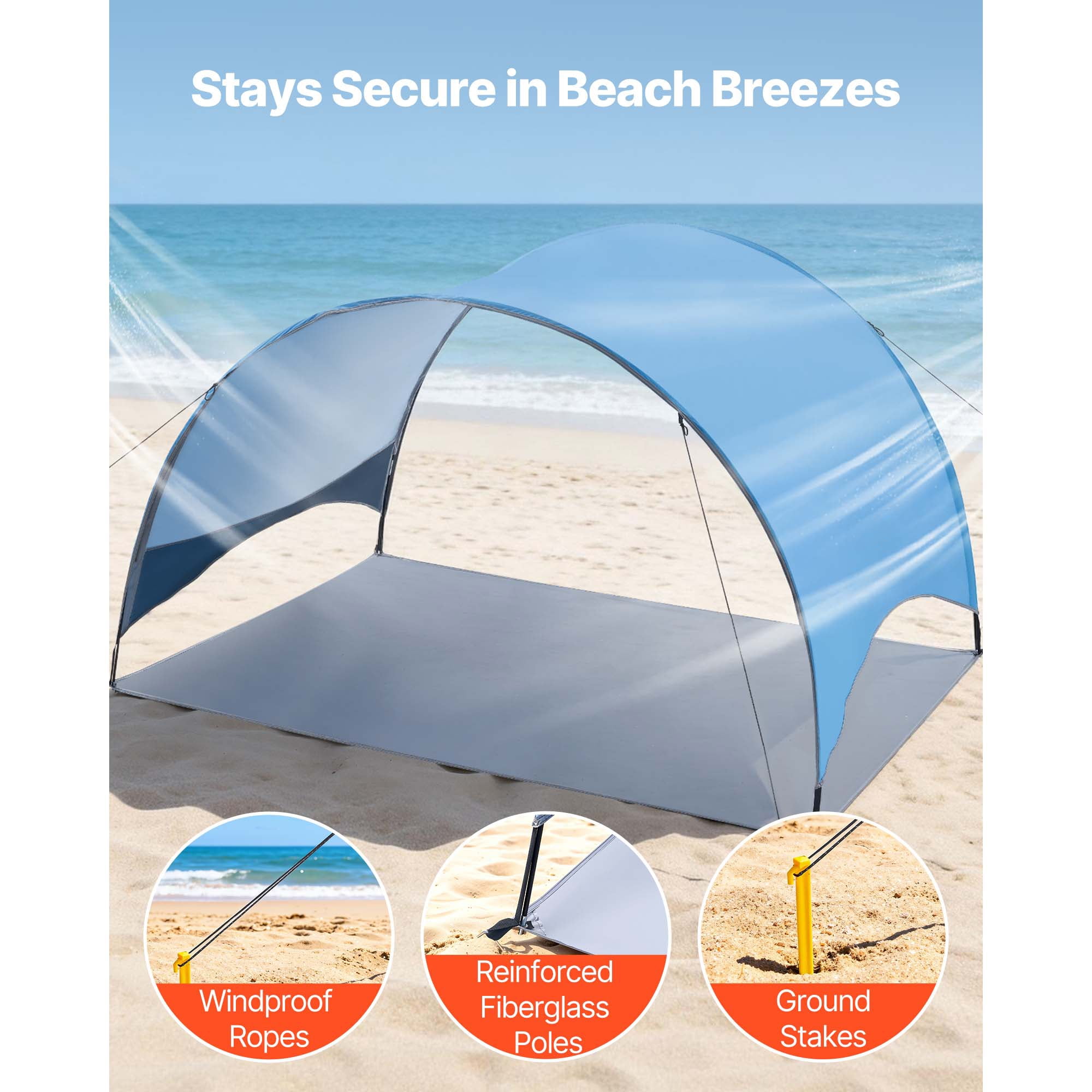 KFFKFF Beach Tent Sun Shelter for 3 People, UPF 50+ Sun Protection, Portable Canopy with Carry Bag & Ground Stakes, Lightweight and Simple Setup for Camping, Fishing, Outdoor Picnics