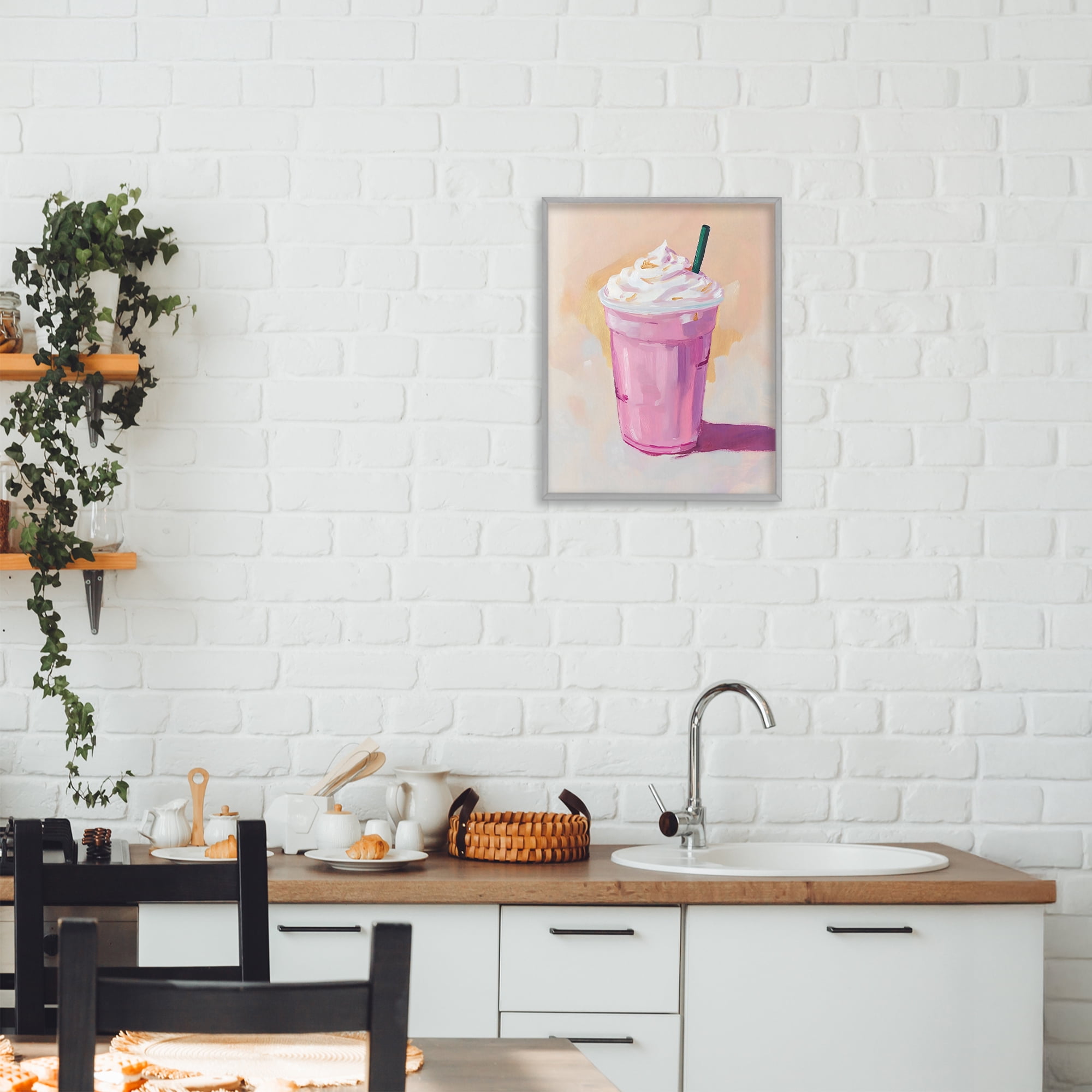 Stupell Industries Pink Strawberry Shake Gray Framed Giclee Art, design by The Prints Vibe