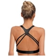 thumbnail image 2 of Hansber Women's Shiny Sport Bras Racer Back Strappy Crop Tops for Raves Festivals Yoga Workout Fitness Black L, 2 of 5