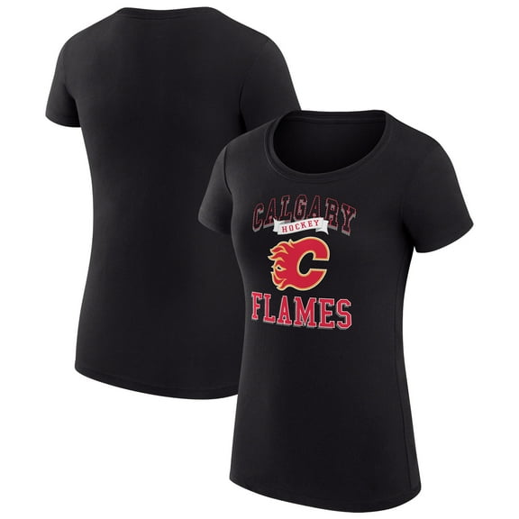 Women's G-III 4Her by Carl Banks Black Calgary Flames Super-Slim Fit Lightweight Team Logo Graphic T-Shirt
