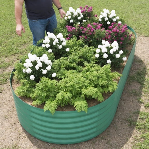 8x4x1.5 ft Galvanized Raised Garden Bed, Oval Outdoor Metal Planter Box for Vegetables Fruits Herbs Flowers, Weather-Resistant Easy Assembly, Green