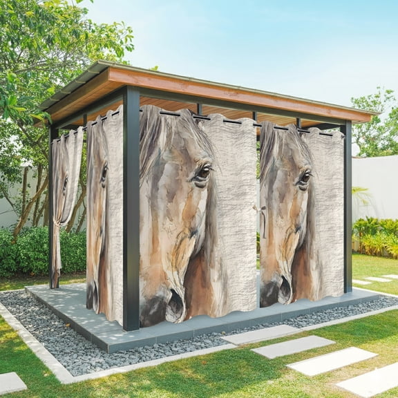 Horse Head Outdoor Curtains for Patio, Animal Farmhouse Rustic Watercolor Sunshade Privacy Drapes Grommet Waterproof Outside Curtains for Porch/Cabana/Balcony 54"x 108", 1 Panel