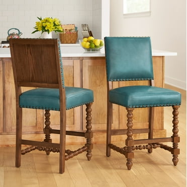 Pioneer Woman Harper Faux Leather Counter-height Stools, 2 Pack, Turquoise