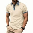 thumbnail image 2 of QUINDOS Collared Shirts for Men Short Sleeve Polo Casual Shirts Patchwork Waffle Solid Loose Regular Fit T-shirts, 2 of 3
