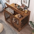 thumbnail image 3 of Pefilos 43" Sliding Door Dog Crate with Partition for Two Puppies, Furniture Style Dog Cage with Wheels, Dog House Kennel for Indoor Dogs, Brown, 3 of 16