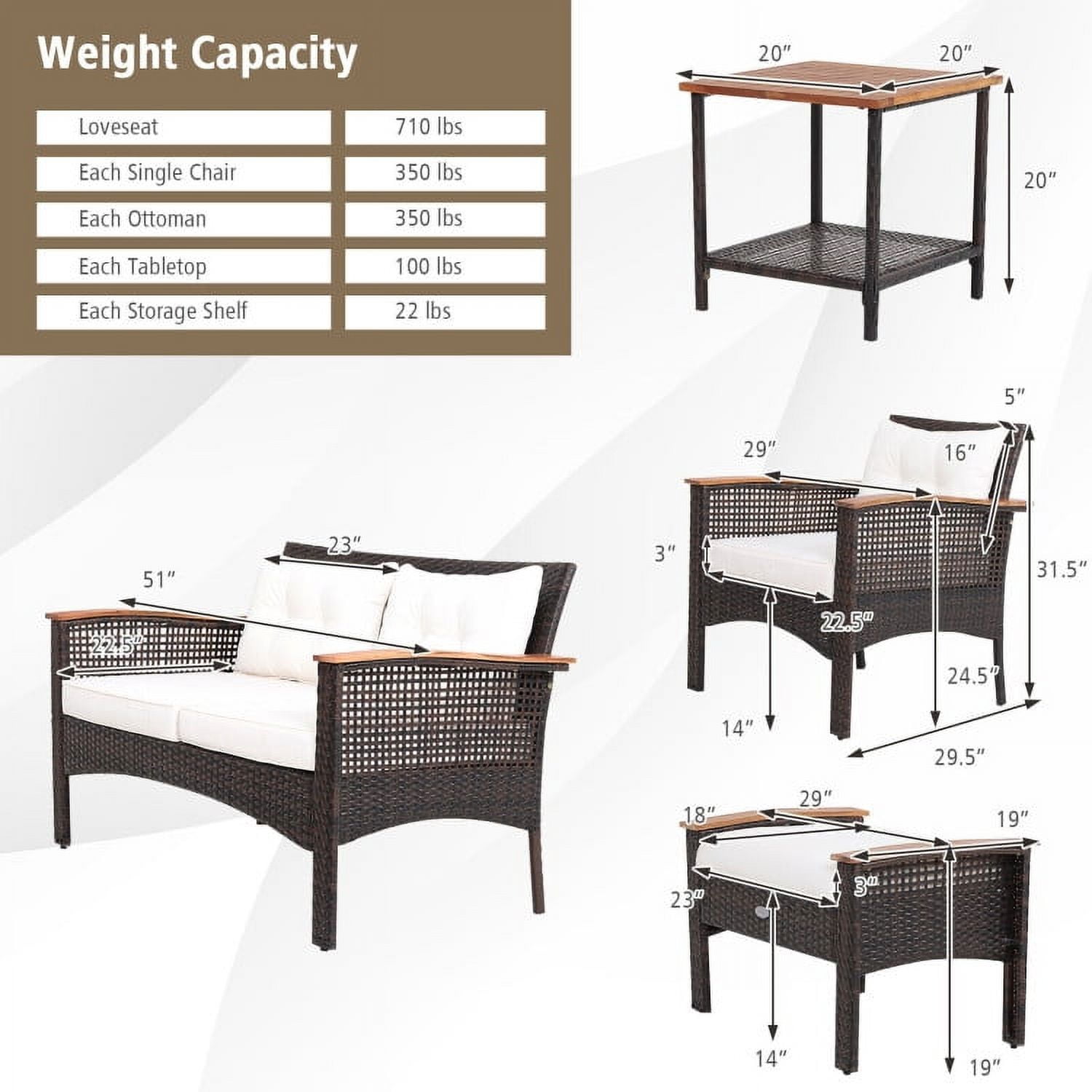 Aimee Lii 7 Pieces Patio Rattan Cushioned Conversation Set with Acacia Wood Tabletop, Outdoor Patio Furniture Aimee Lii 7 Pieces Patio Rattan Cushioned Conversation Set with Acacia Wood Tabletop, Outdoor Patio Furniture