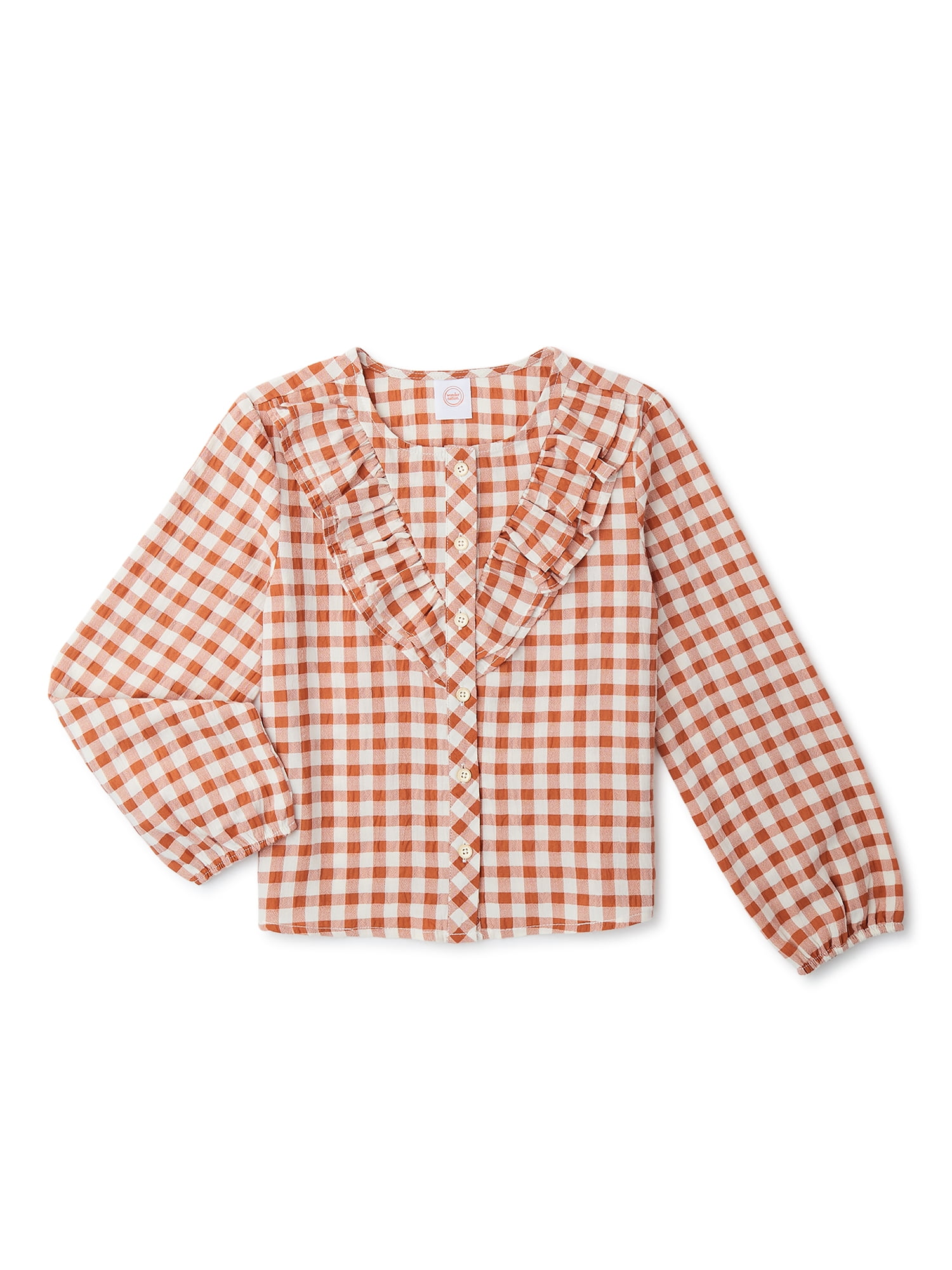 Wonder Nation Girls Long Sleeve Ruffle Top, Sizes 4-18 & Plus