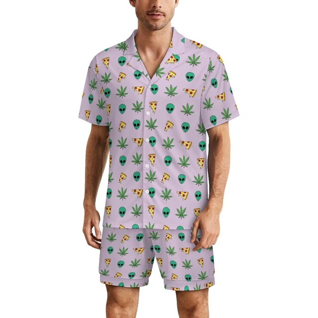 PRIYAL Men's Short Sleeve Pajama Sets Button Down Collar Sleepwear Soft Lounge Pjs Set Lightweight Men's Outfits