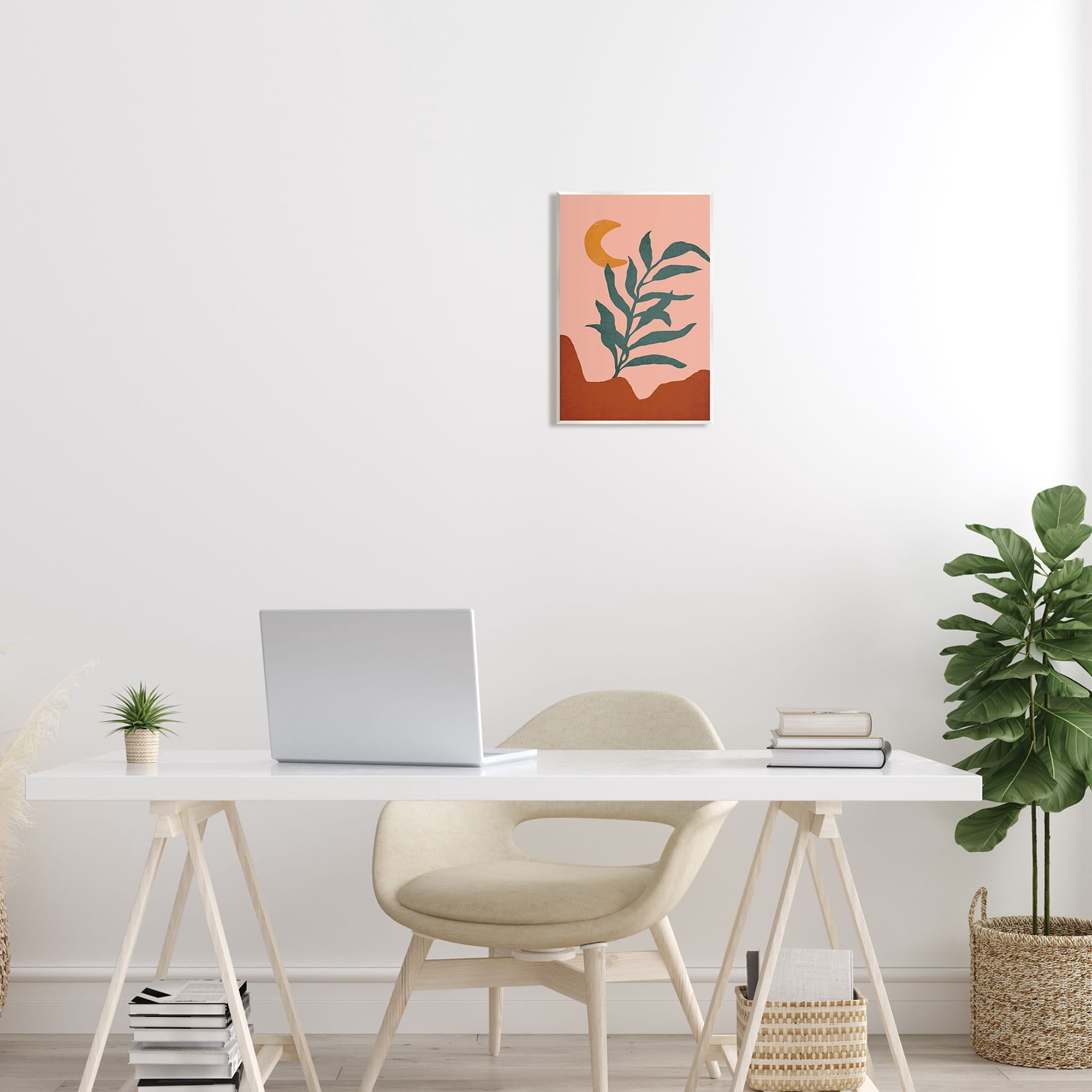 Stupell Industries Blooming Plant Leaf Pleasant Desert Crescent Moon Graphic Art Unframed Art Print Wall Art, Design by JJ Design House LLC