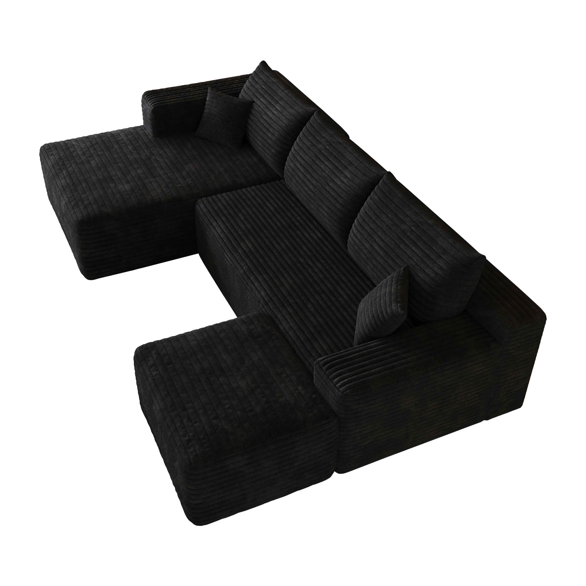 MAYEERTY 103 Inch L‑Shaped Cloud Sectional Sofa with 1 Ottoman, Modern Minimalist Deep‑Seat Corner Couch, Plush Corduroy Upholstered Reversible Sofa, No‑Assembly Required for Living Room Apartment