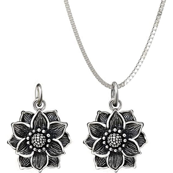 Solid 925 Silver Realistic Lotus Blossom Charm Necklace - 16in to 18in adjustable Italy Box Chain - Nature Flower Necklace