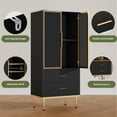 thumbnail image 4 of Huisuilinss Kitchen Pantry,Fluted Storage Cabinet With Glass Door And 2 Drawers,Modern Display Cabinet With Adjustable Shelves,Wood Cupboard Kitchen Hutch For Collectibles Living Dining Room Office, 4 of 8