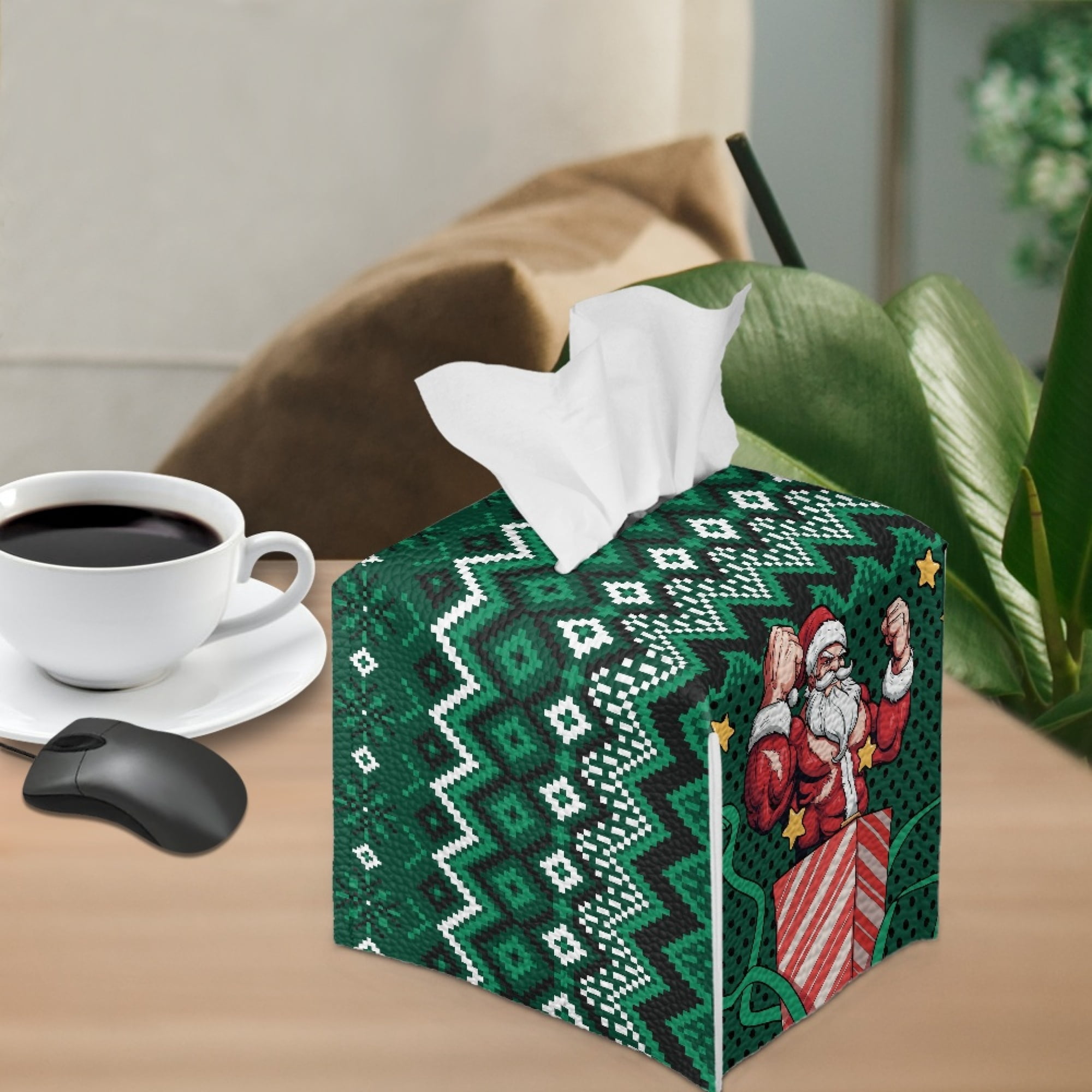 ZOCAVIA Christmas Themed Tissues Cube Box Cover, Square Tissue Box Holder