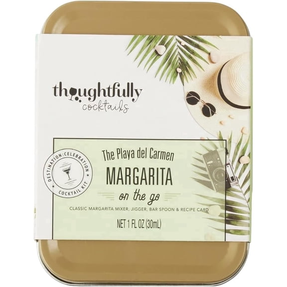 Thoughtfully Non-Alcoholic Liquid Margarita Mix Cocktail Kit, Metal Travel Tin Gift Set for Easter Gifts