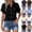 21# Black, variant on Womens Gauze Shirts Button Down Dress Tops Casual Short Sleeve Textured Collared Summer Work Blouse Camping Clothes Khaki XXL