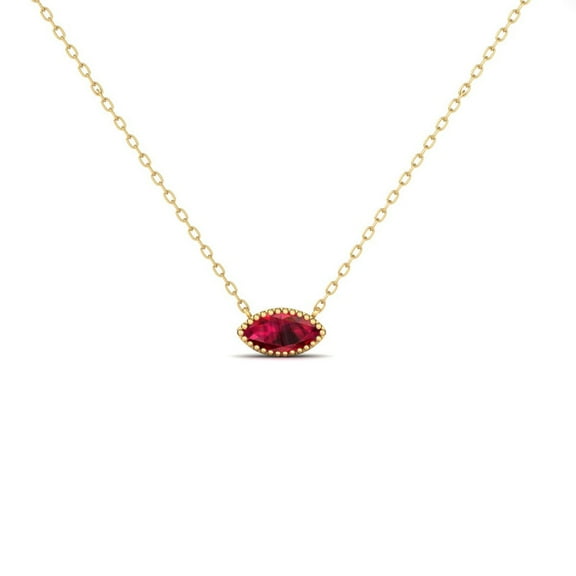 Pure Elegance Handcrafted Milgrain Marquise Ruby Solitaire Pendant necklace For Women 14K Rose Gold Over 925 Sterling Silver