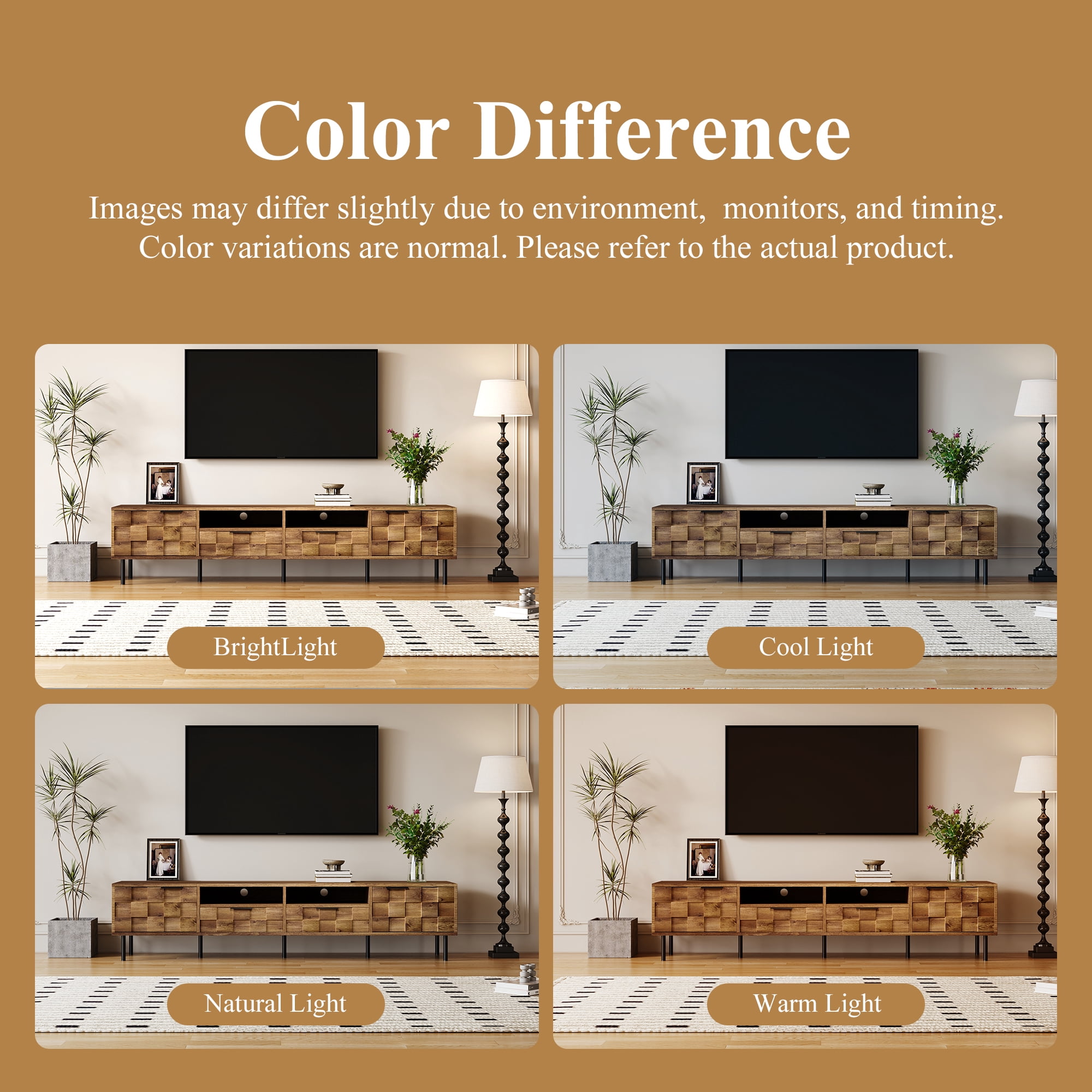 Aukfa 78.7" Mid-Century Modern TV Stand for TVs up to 85", Wood Media Console Entertainment Center,Checkered Design,Natural