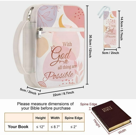 1pc Bible Covers with Handle 12x8.7 inch Boho Large Zippered Carrying Book Case Pink Bible Protective with Pocket and Bookmarks for Women Men Bible Note Books Carrying Accessories