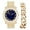 Cuban Gold Royal Blue, variant on Bling-ed Out Ultimate Hip Hop Royalty Mens Watch w/Easy Reader Roman Numeral or Diamond Time Indicators - Bright Colored Dials - L0504 (Gold Blood Red w/Tennis)