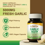 Lovita Odorless Garlic Extract | 5000mg | 1.25% Allicin | Gluten-Free | Support Immune Cardiovascular Health | 60 Vegetarian Capsules (Pack of 5)