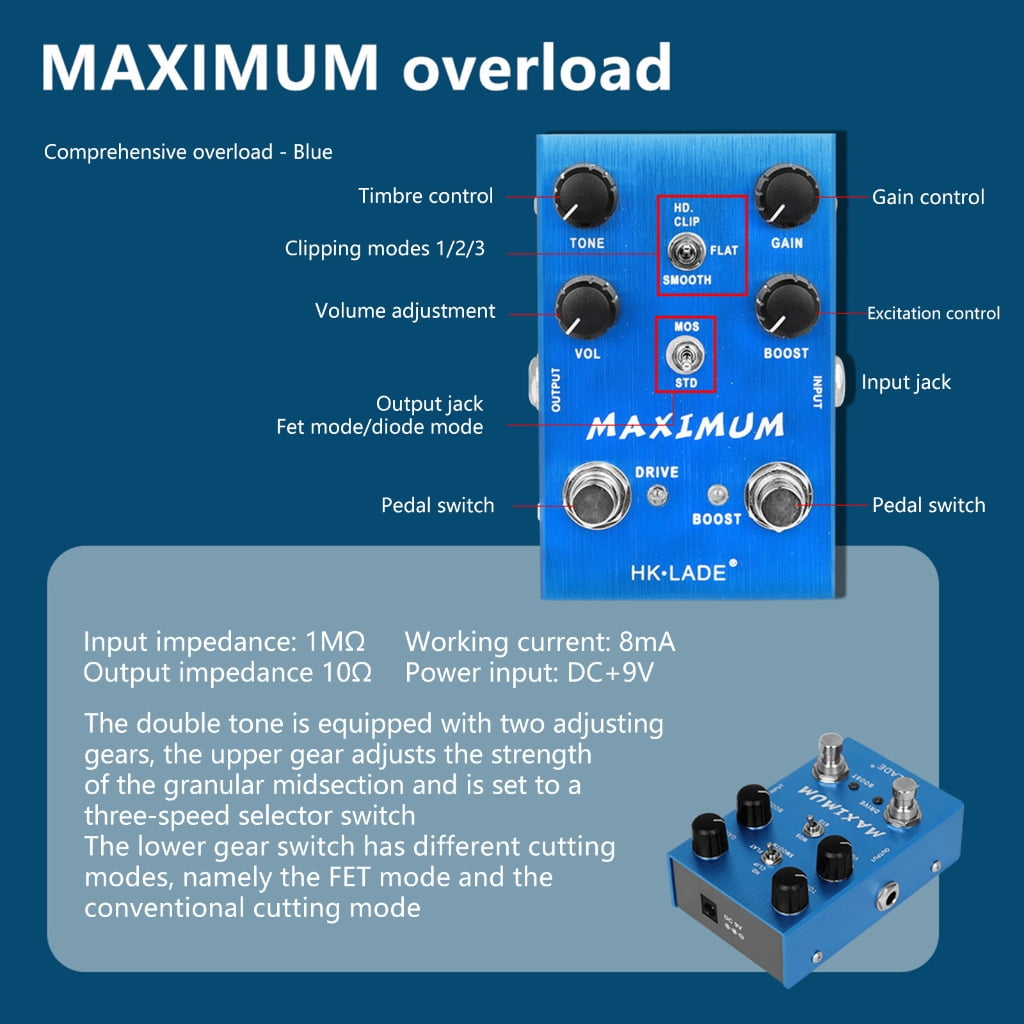 Aellinatey DC9V Overload Overdrive Effector Replacement Overdrive Guitar Effect Pedal