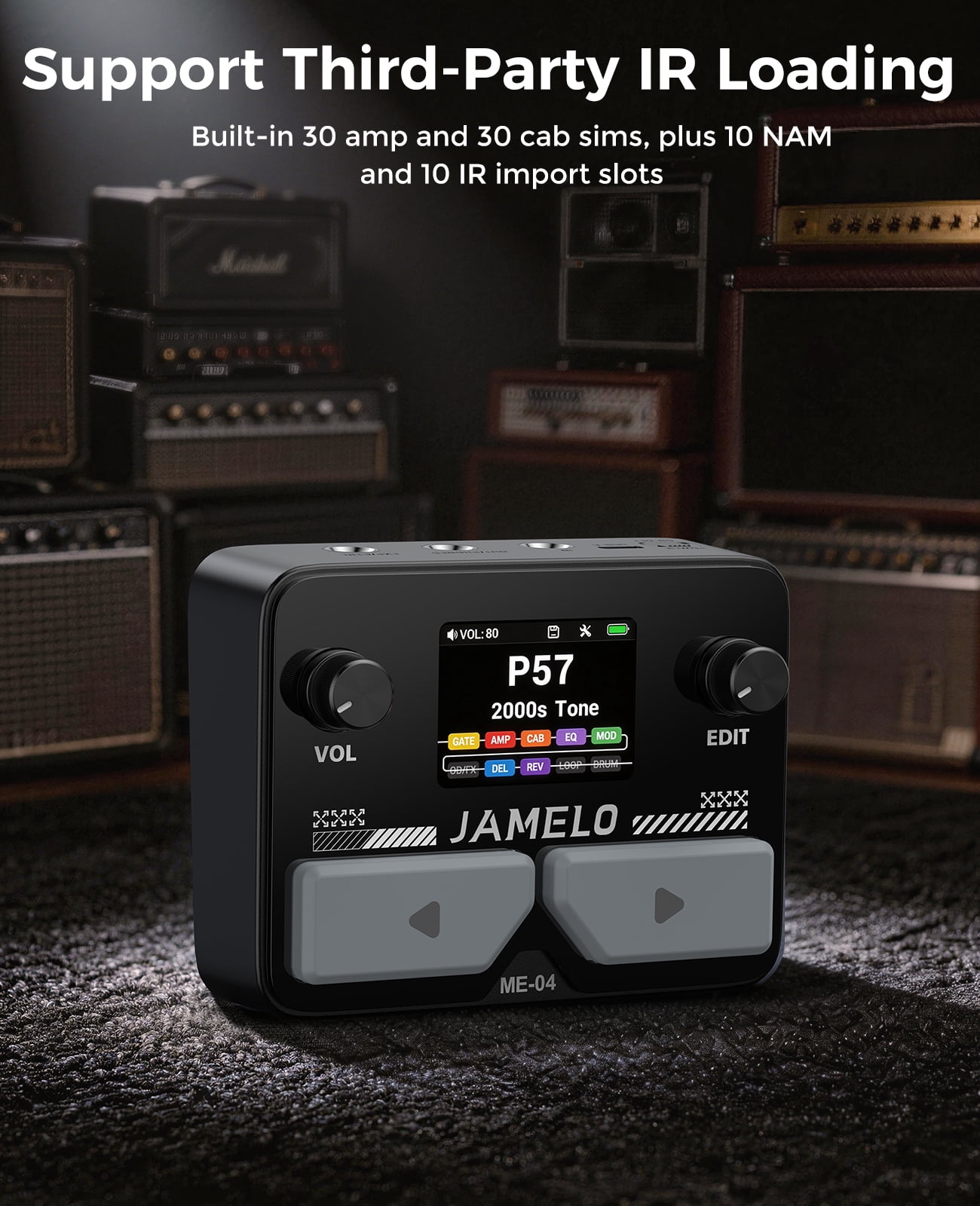 JAMELO Portable Pocket Multi Effects Pedal, 100+ Built-in Guitar/Bass/Acoustic Effects, Amp Modeling, IR Cabinets Simulation, Stereo OTG USB Audio Interface, Rechargeable Guitar Pedal