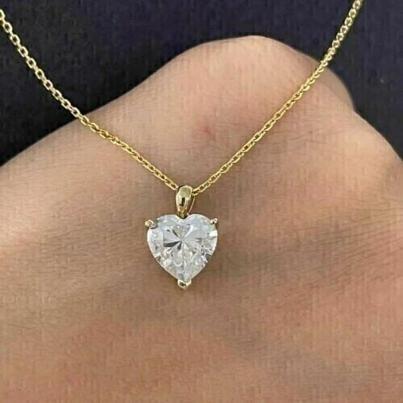 1Ct Heart-Cut Natural Moissanite Pendant Necklace in 14K Yellow Gold Plated